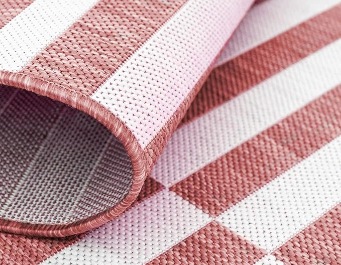 Unique Loom Outdoor Collection Classic Stripes, Transitional Indoor & Outdoor Area Rug, Rectangular 4' 0" x 4' 0", Red/Ivory