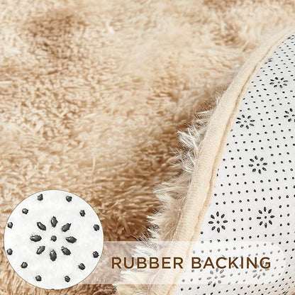 Andency Tie-Dyed Beige Round Area Rug for Living Room, 4x4 Shag Rug for Bedroom, Fluffy Circle Carpet for Home Decor, Room, Fuzzy Plush Circular Rug for Dorm Playroom