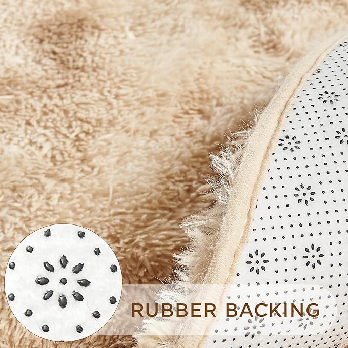 Andency Tie-Dyed Beige Round Area Rug for Living Room, 6x6 ft Shag Rug for Bedroom, Fluffy Circle Carpet for Home Decor, Room, Fuzzy Plush Circular Rug for Dorm Playroom