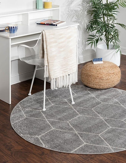 Unique Loom Trellis Frieze Collection Area Rug - Geometric (3' Round, Light Gray/ Ivory)