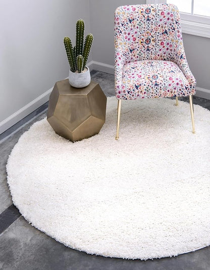 Unique Loom Solid Shag Collection Area Rug (4' 1" Round, Snow White)