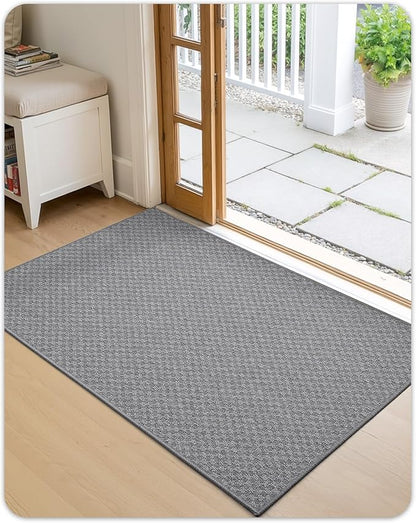 Color&Geometry Thin Front Door Mat Indoor Entrance Non Slip Rubber Backed, 17.5"x30" Indoor Door Mats for Entryway, Dirt Trapper Doormat Washable Front Door Rugs, Grey (Rolled-up NO Creases)