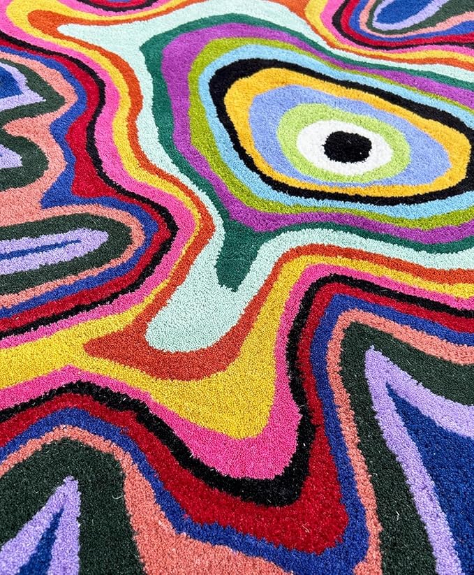 Irregular Shaped Handmade Wool Rug | Modern Colourful Stripe Premium Area Rug Perfect for Home Decor (Multi B, 10x10 ft)