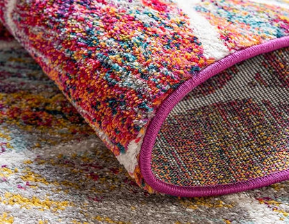 Rugs.com Lattice Frieze Collection Rug – 2' x 13' Runner Multi Medium Rug Perfect for Living Rooms, Large Dining Rooms, Open Floorplans