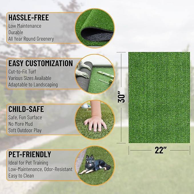 Ottomanson Artificial Grass Turf 22" x 30" Indoor Outdoor Faux Grass Rug with Drainage Holes, Customizable with Extra Long Size Options, Perfect for Patio Lawn Balcony Weddings Photoshoot Backdrop