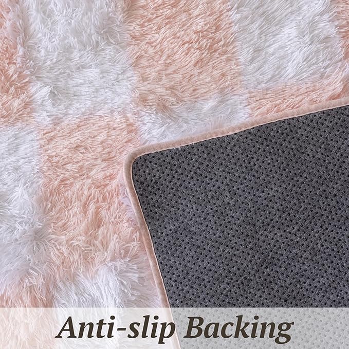 4x6 Area Rugs for Living Room Bedroom, Soft Fluffy Shaggy Bedside Rug, Indoor Floor Carpet for Kids Playroom, Dorms, Nursery Rooms, Home Decor (Pink & White 4'x6')