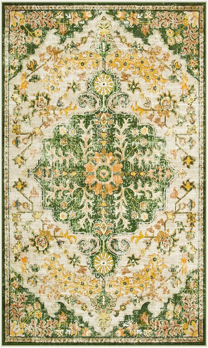 Lahome Bohemian Floral Medallion Area Rug - 3x5 Soft Rug for Bedroom Living Room Mat, Cute Washable Indoor Floor Throw Carpet for Office Entry Way Apartment Dressing Room RV, Yellow/Green/Multi