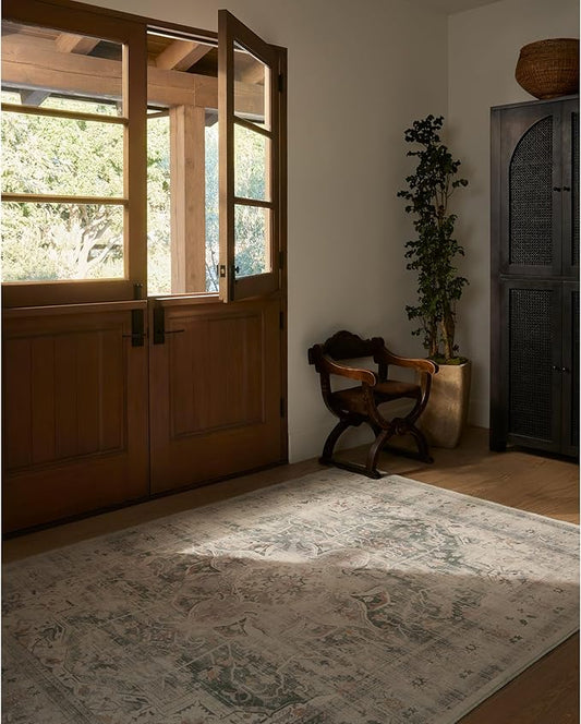 RUGGABLE Washable Vintage Area Rug – Sarrah Sage 6x9, Stain-Resistant, Non-Slip – Medium Machine Washable Rugs for Living Room, Bedroom, Hallway, Entryway & Office–with Standard Pad