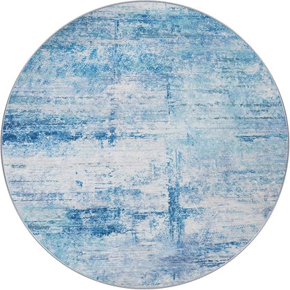 Round 4ft Area Rug Modern Abstract Washable Carpet for Living Room Entryway Dining Room Home Office - Abstract Teal Grey