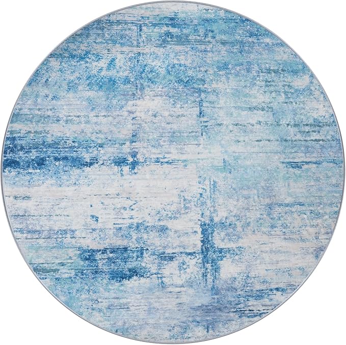 Round 5ft Area Rug Modern Abstract Washable Carpet for Living Room Entryway Dining Room Home Office - Abstract Teal Grey