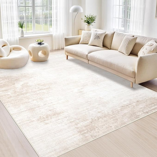 Area Rugs 5x7 Living Room: Washable Rug Modern Abstract Large Rug Soft Non Slip Neutral Rugs Stain Resistant Indoor Carpet for Bedroom Kitchen Dining Room Table Nursery Home Office Rugs(Beige,5'x7')