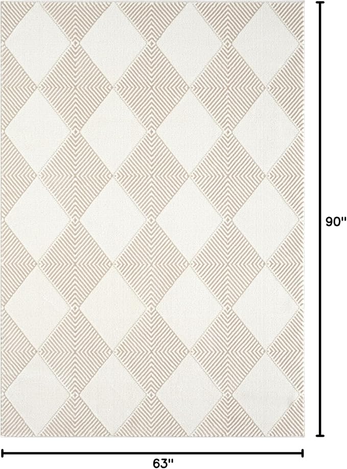 Abani Cream Area Rug for Living Room, Bedroom - Diamond Pattern - 5 x 8 - Durable & Easy to Clean