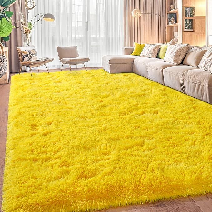 Area Rugs for Living Room, Soft Shaggy Carpets for Living Room, Fuzzy Rugs for Kids' Room, Perfect Decor for Modern Home Yellow 8x10 Feet