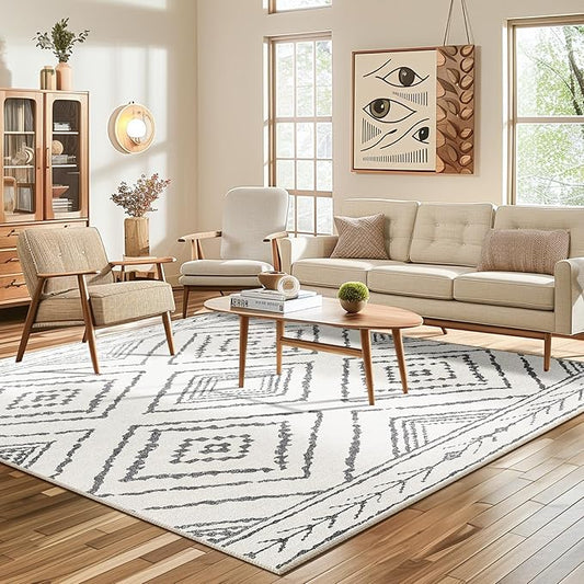Area Rug 8x8 Rug Machine Washable Non-Slip Low Pile Print Pattern Western Rug for Living Room Bedroom Entryway Tribal Series -Navywhite/Black