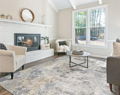 5x7 Area Rug Living Room Rugs - Washable Neutral Modern Abstract Soft Thin Large Rug Indoor Floor No Slip Rug Carpet for Bedroom Under Dining Table Home Office Decor - Blue Grey