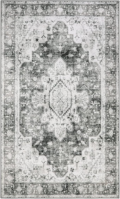 Moynesa Ultra-Thin Washable Area Rug - 3x5 Gray Entryway Rug Stain Resistance Kitchen Mat, Non Slip Non Shedding Pet Friendly Vintage Bathroom Carpet for Indoor Bedroom Living Laundry Room