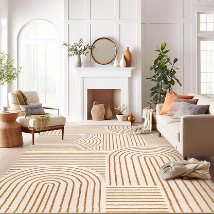 Lahome Abstract Area Rugs 9x12 Living Room, Soft Washable 9x12 Area Rug for Bedroom, Ultra-Thin Non-Slip Modern Non-Shedding Accent Carpet for Dining Room Office, Orange