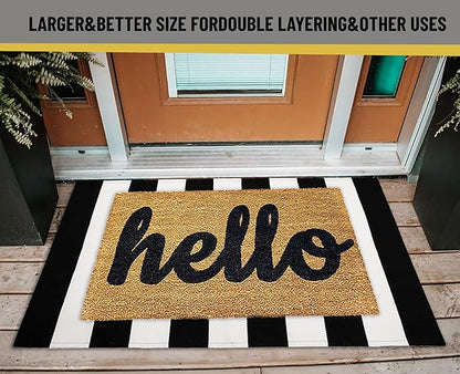 KOZYFLY Black and White Striped Rug Doormat 23.5' x 35.4' Cotton Woven Washable Black Indoor Outdoor Rugs for Layered Door Mats Porch/Kitchen/Farmhouse