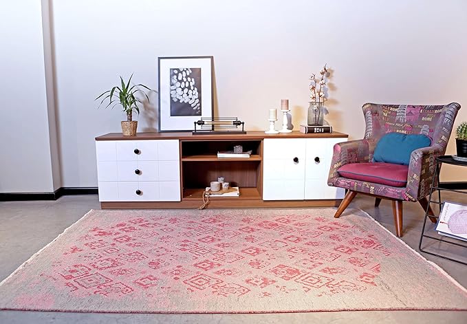 Alfa Rich 3x10 Pink Gray Reversible Washable Area Rugs for Living Room Hallway Kitchen Decor Runner