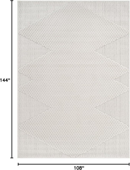 Modern Micro Loop Indoor Area Rugs for Living Room Bedroom Kitchen Geometric Triangle White 9x12 Luxury Durable Low and High Pile Non-Shedding Stain Resistant Soft Area Carpet 9 x 12