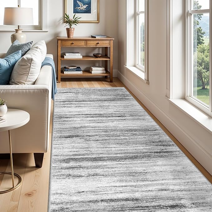 Large Runner Rugs for Hallway 4x16: Non-Slip Washable Wide Carpet - Soft Low-Pile Stain and Spill Resistant Rug for Entryway Living Room Dining Room Balcony Garage Office Grey