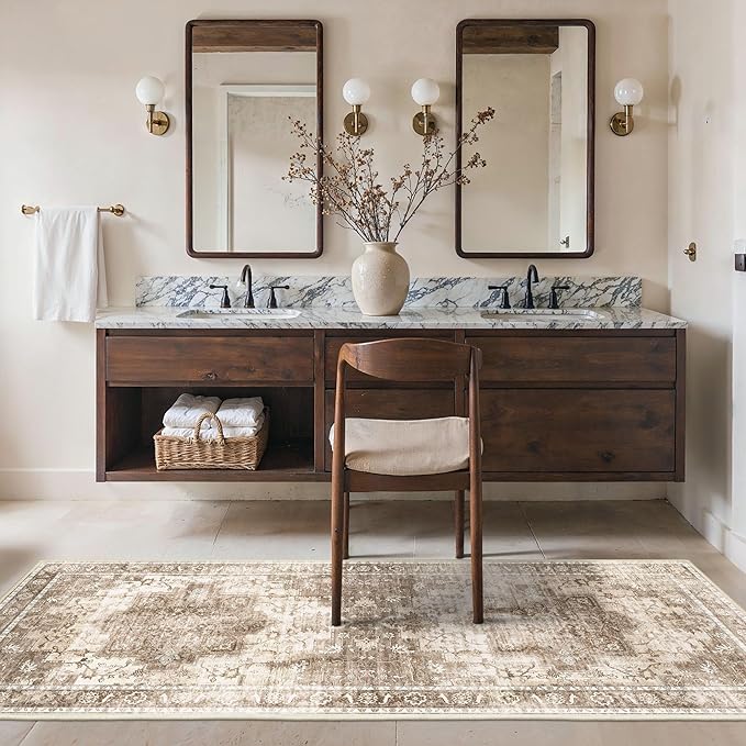 Runner Rug 2'6''x6 Non Slip Machine Washable Vintage Hallway Runner Rug, Low PileLight Weight Rugs for Entryway, Hallway, Kitchen and Corridor, Latte Beige
