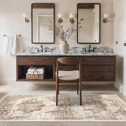 Runner Rug 2'6''x6 Non Slip Machine Washable Vintage Hallway Runner Rug, Low PileLight Weight Rugs for Entryway, Hallway, Kitchen and Corridor, Latte Beige