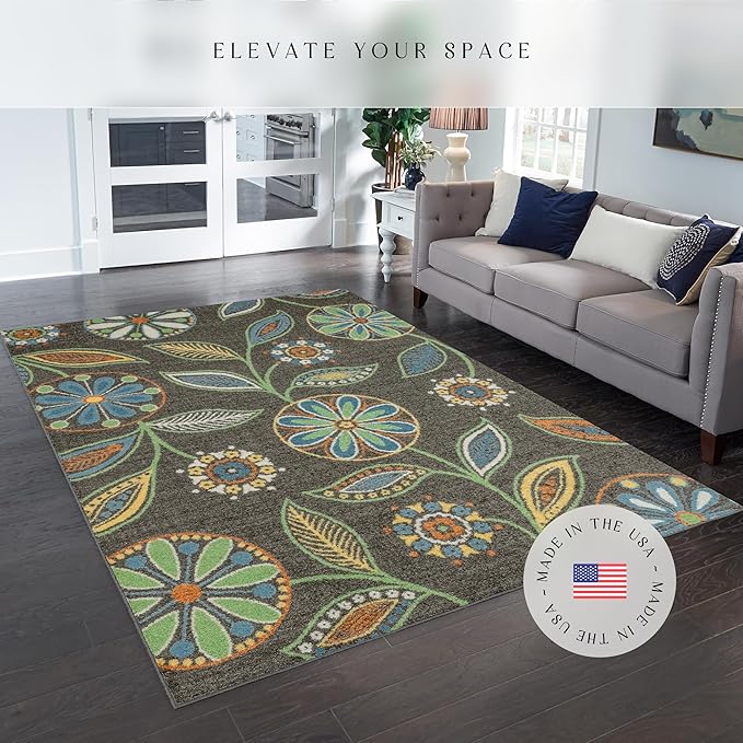 Maples Rugs Reggie Floral Area Rugs for Living Room & Bedroom [Made in USA], Multi, 7 x 10