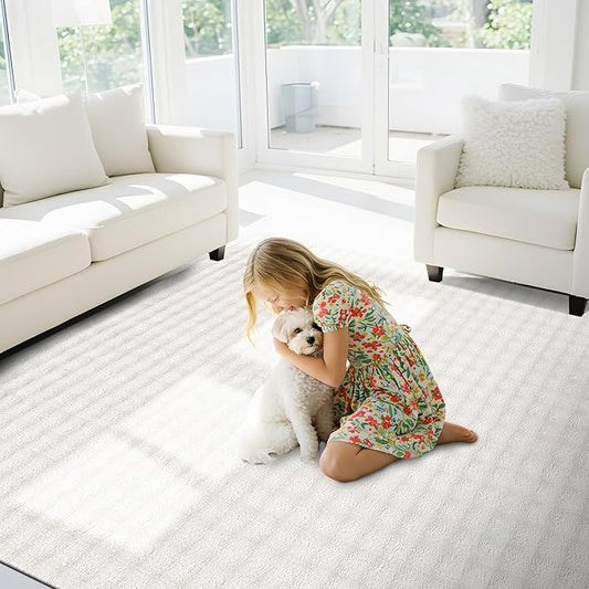 CAMILSON Modern White Non Slip Rug 4x6 Ultra Soft High Pile Area Rugs Non Skid Rubber Backing Durable & Easy to Clean Carpet for Living Room Bedroom Kids Room Indoor Use (4 x 6 White)