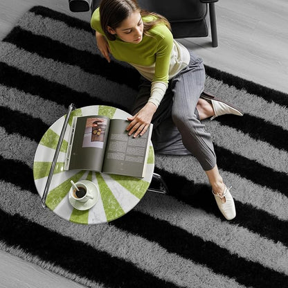 Zentavio Area Rugs for Living Room Large Rugs for Bedroom 5x8 Carpet Fluffy Fuzzy Soft Shag Aesthetic Plush High Pile Gray Throw Rug for Nursery Kids Room Dorm Horizontal Stripes Black Grey