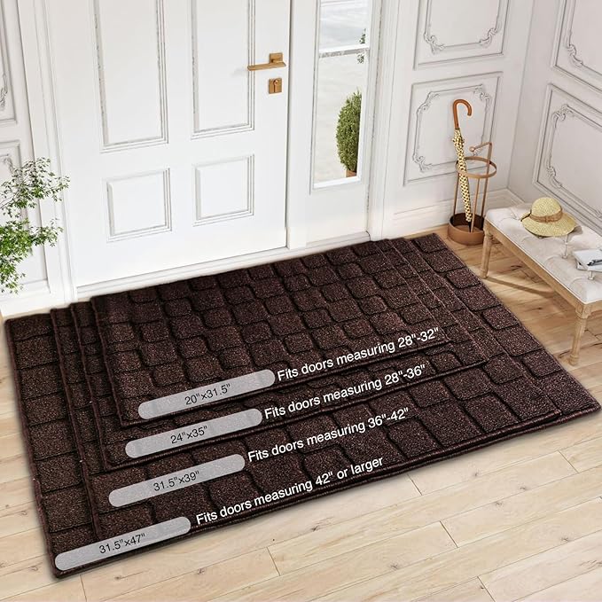 Front Door Mat Outside Entrance, Outdoor Indoor Door Mats for Entryway, Entrance, Entry, Patio, Waterproof Non Slip Doormat, Low-Profile, 20" × 31.5“, Coffee