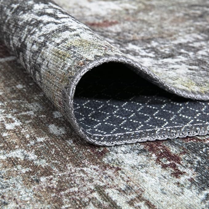 Bloom Rugs Washable Non-Slip 10 ft Runner - Gray/Red/Brown Modern Abstract Runner for Entryway, Hallway, Bathroom, and Kitchen - Exact Size: 2.5' x 10'