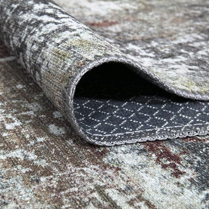 Bloom Rugs Washable Non-Slip 5' x 7' Rug - Gray/Red/Brown Modern Abstract Area Rug for Living Room, Bedroom, Dining Room, and Kitchen - Exact Size: 5' x 7'