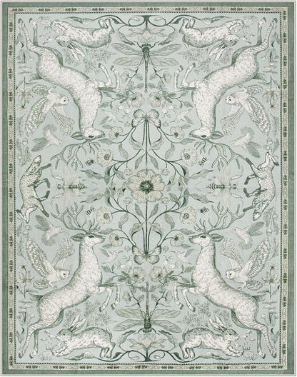 Lahome Boho Animal Washable Rugs for Living Room 8x10, Green Soft Rugs for Bedroom, Botanical Large Boho Non Slip Dining Room Carpet for Under Table Office Kids Playroom (8x10ft,Light Green)