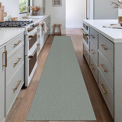 EARTHALL Washable Runner Rug 2x12 Ft Non Slip Runners for Hallways Long Cotton Rubber Backed Kitchen Runner Braided Indoor Floor Carpet Runners for Entryway, Hall, Kitchen, Green/Grey
