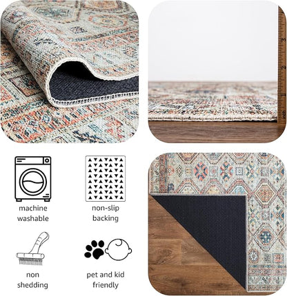 Keen Home Design 2x12 Rug - Machine Washable Runner Rug with Non-Slip Backing, Ideal for Hallway, Entryway, Kitchen, Laundry Room - Vintage, Easy Clean, Durable, Low Pile - (2'6" x 12')