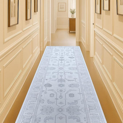 Fame Living Beige Oushak Rug, Modern Rugs, Vintage, Turkish, Eclectic, Floral, Pastel, Washable, Small Throw, Accent Area Rug for Living Room, Bedroom, Kitchen, Bathroom, 2'5"x4'9