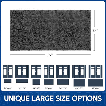 Chenille Absorbent Front Door Mat 72" x 36", Dog Door Mat for Muddy Paws, Trap Dirt Doormat, Mud Mat for Dogs, Washable Non Slip Outdoor Indoor Doormats for Entryway, Grey