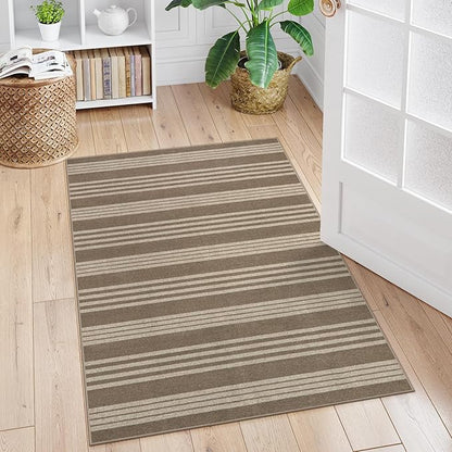 Lahome Striped Easy Jute Porch Rug, 3x5 Washable Rugs for Entryway Living Room, Farmhouse Nature Non Slip Non Shedding Indoor Outdoor Carpet for Entry Classroom Patio, Khaki