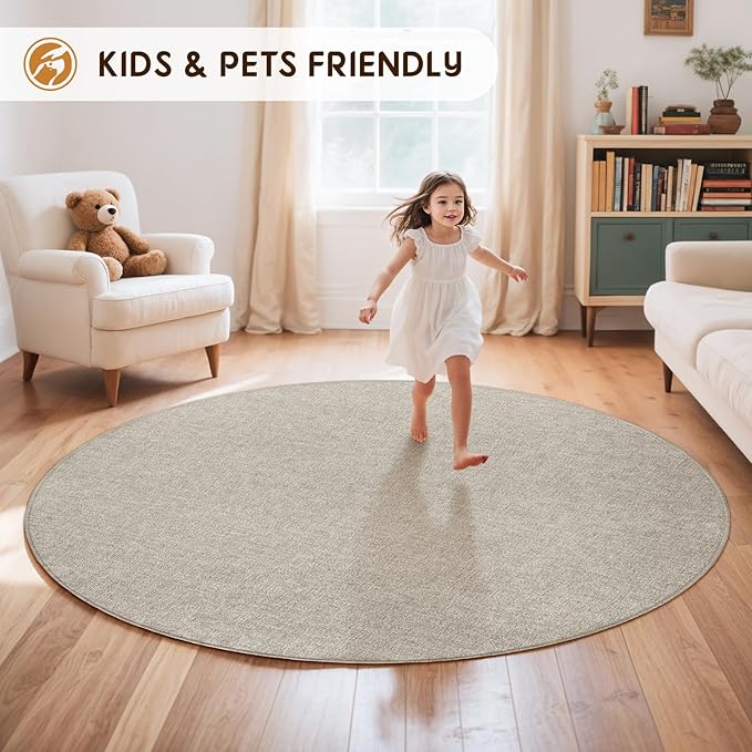 LBRO2M Easy Jute Solid Area Rug 4X4 Round Washable Rugs for Living Room Dining Room Bedroom Natural Jute Look Indoor Outdoor Rug Durable, Solid Non Shedding Eco Friendly (4X4 Gray)
