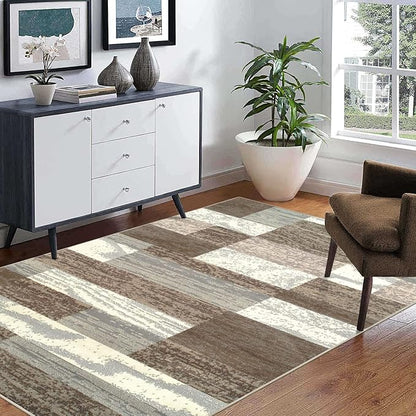 Superior Indoor Area Rug, Jute Backed, Modern Geometric Patchwork Floor Decor for Bedroom, Office, Living Room, Entryway, Hardwood Floors, Rockwood Collection, 3' x 5', Light Blue-Ivory