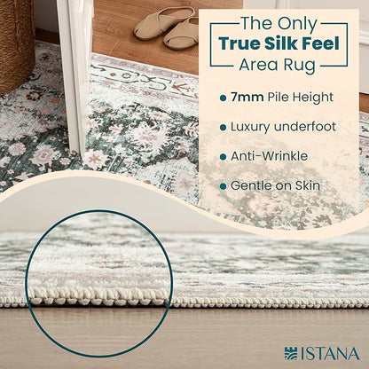Istana 5x7 Area Rug - Light Green/Beige Rugs for Living Room 5x7 - Foldable Rugs for Bedroom - Stain Resistant Washable Rug - Eco-Friendly Boho Area Rugs - Easy to Clean Living Room Rug