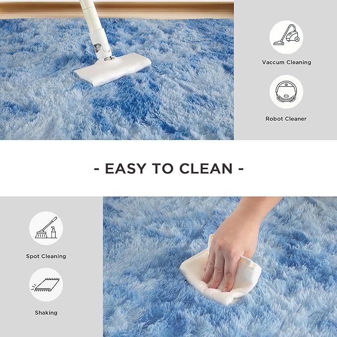 Andency 8x10 Area Rugs for Living Room, Non-Slip Fluffy Soft Large Shag Bedroom Carpet, Tie-Dyed Blue Big Indoor Thick Nursery Rug for Kids Dorm Home Decor Aesthetic