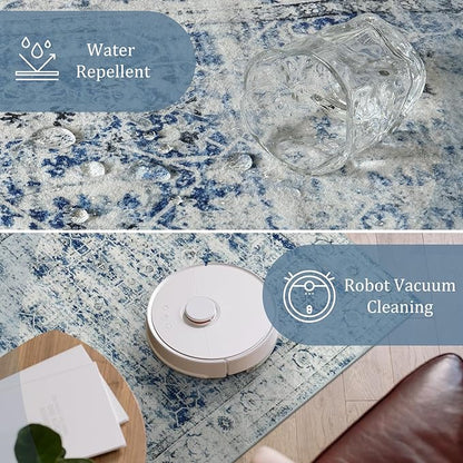 Morebes Vintage Rug Runners for Hallways Non Slip,Washable Runner Rug 2x10, Soft Long Distressed Non-Shedding Throw Carpet Runner Rug for Entryway Kitchen Laundry Living Room, Blue