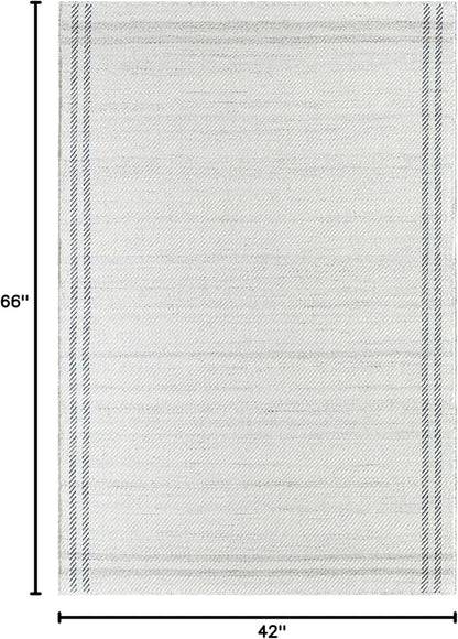 Mark&Day Wool Rugs, 4x6 Janmichael Solid and Border Gray/Ivory Area Rug, Grey Ivory Black Carpet for Living Room, Bedroom or Kitchen (3'6" x 5'6")