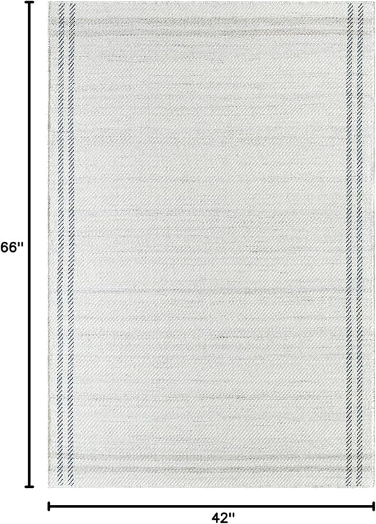 Mark&Day Wool Rugs, 4x6 Janmichael Solid and Border Gray/Ivory Area Rug, Grey Ivory Black Carpet for Living Room, Bedroom or Kitchen (3'6" x 5'6")
