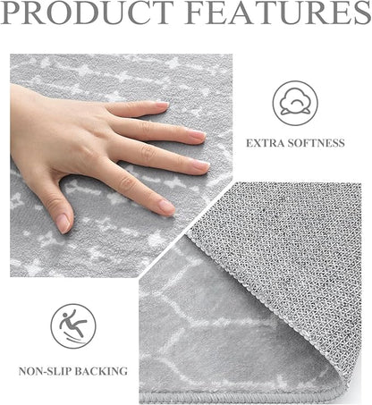 Lahome Moroccan Washable Rug Runner 2x10 Non-Slip Runner Rug for Kitchen Stain Resistant Grey Carpet Runners for Hallway 10 Ft, Modern Geometric Print Soft Floor Carpet for Bathroom Entryway Foyer