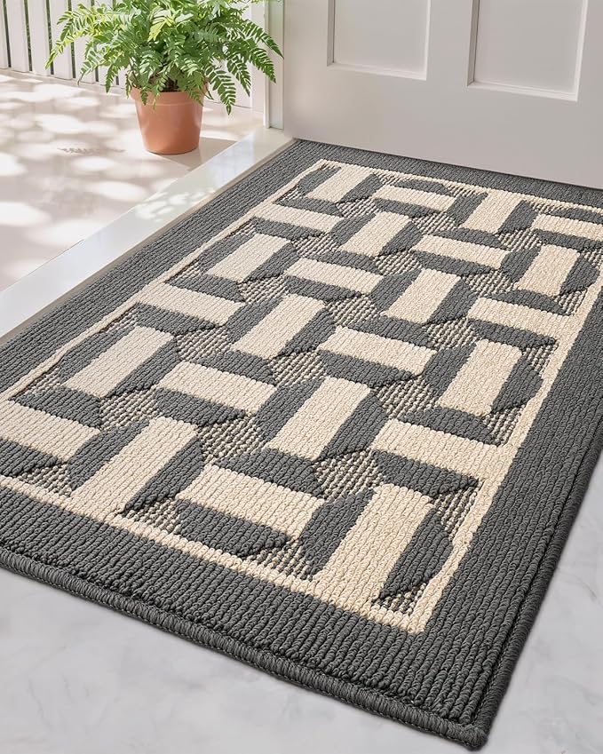 LUMI Washable Indoor Entrance Doormat 32x48, Absorbent Quick-Dry Dirt Trapper Mats for Dogs, Rubber Backing Non-Slip Low Profile Entryway Door Mat for High Traffic, Grey