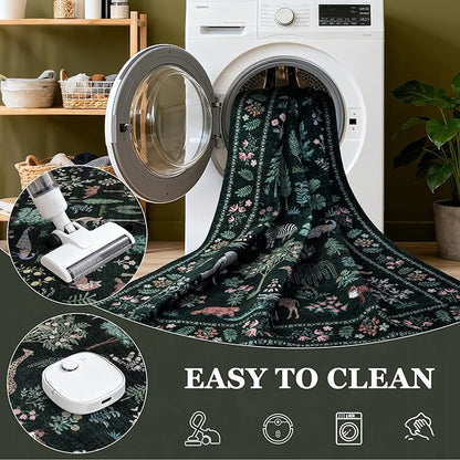 5x7 Area Rugs Living Room Rug: Vintage Washable Rug Floral Soft Carpet Indoor Floor Non-Slip Boho Stain Resistant Large Carpets for Bedroom Kids Nursery Dining Room Farmhouse Home Office Green