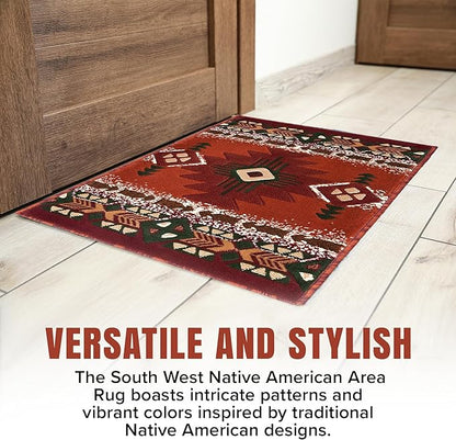 YHSF South West Native American Area Rug C318 - Easy Clean, Thick, Soft, Durable Native Tribal American Indian Inspired Rug for Bedroom/Living Room and More - Rust, 5 Feet 11 Inches x 8 Feet 6 Inches